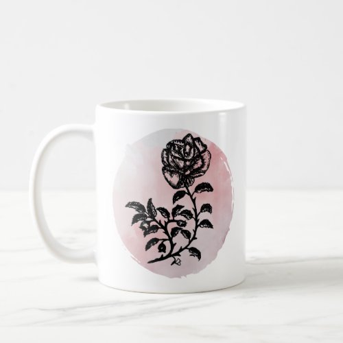 Pen and Ink Rose on Pink Oval Mug