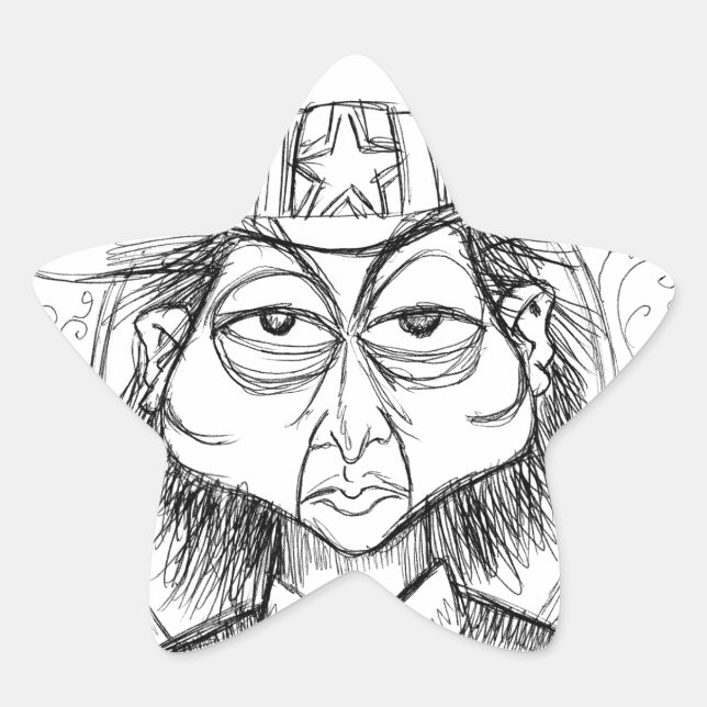 Pen and Ink Scary Guy Star Sticker (Front)