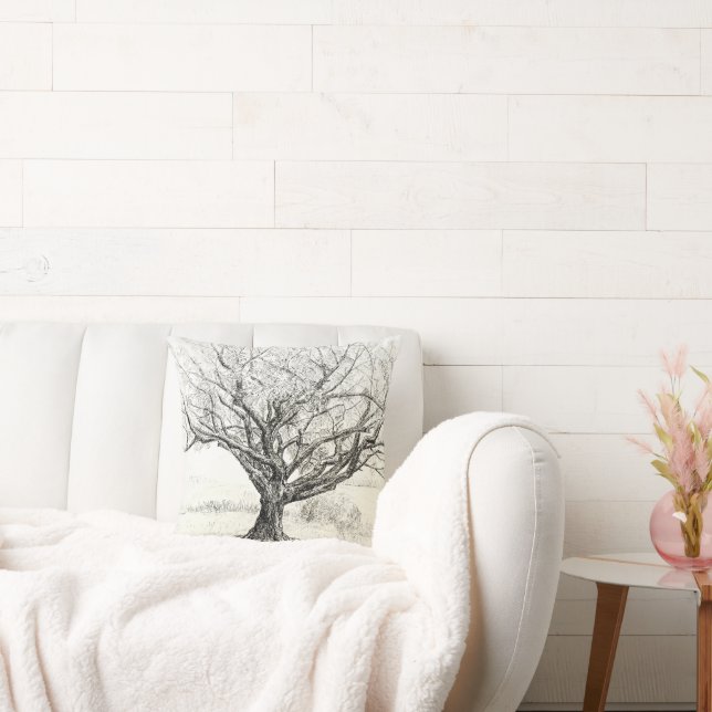 Pen and Ink Tree drawing Throw Pillow (Couch)