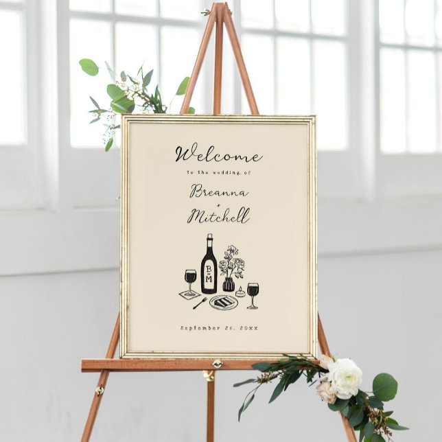 Pen and Ink Whimsical Hand Drawn Wedding Welcome Poster (Creator Uploaded)