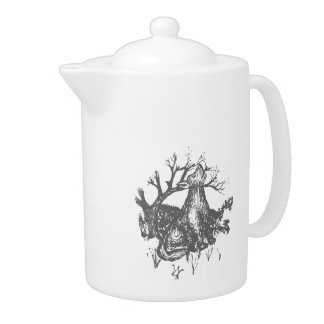 Pen and Ink Wolf Tea Pot