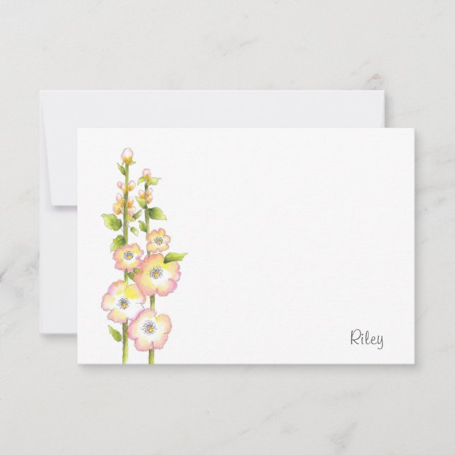 Pen and Watercolor Hollyhocks Note Card (Front)