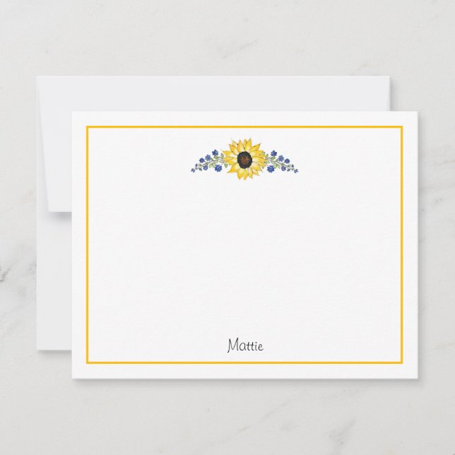 Pen and Watercolor Sunflower Swag Note Card (Front)
