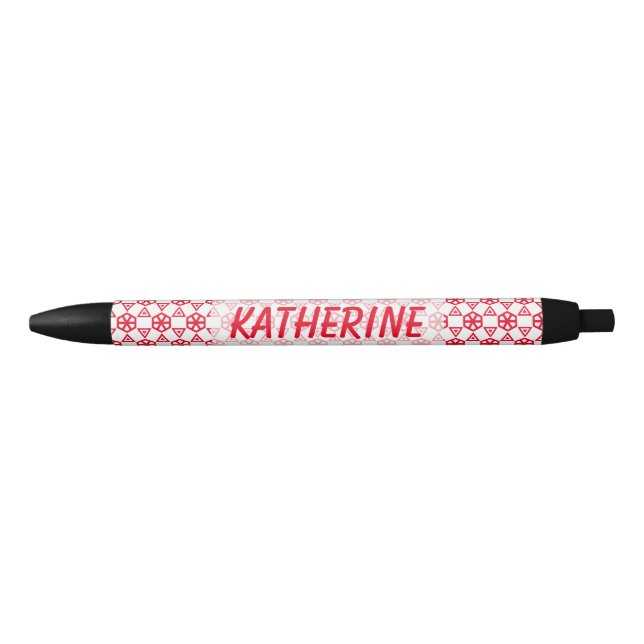 Pen - Geometric Flower with Name in Red (Front)