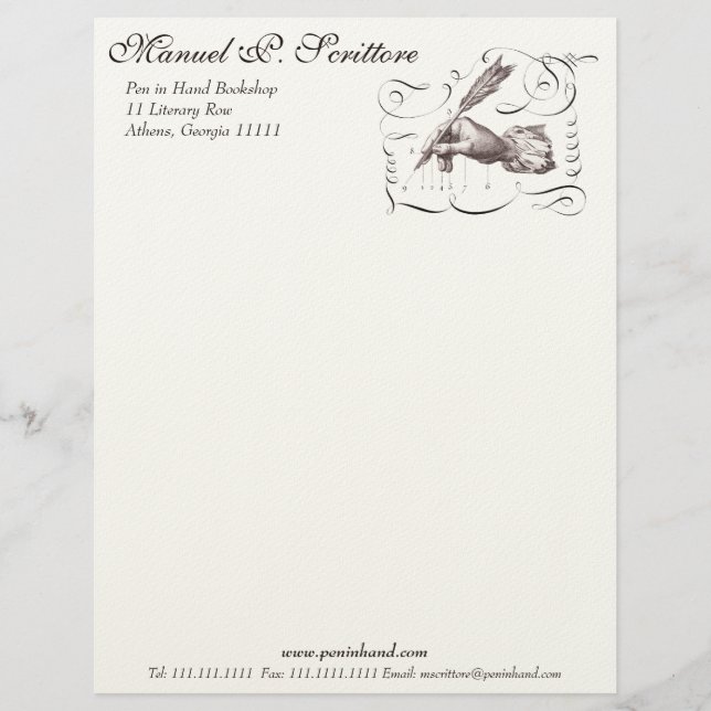Pen in Hand Letterhead for Writer, Library, Author (Front)