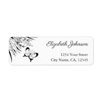 Black White Pen Ink Butterfly Return Address Label | Zazzle