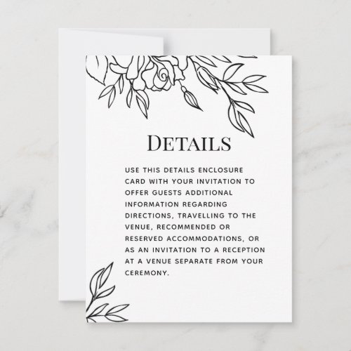 Pen  Ink Rose Wedding Details Enclosure Card