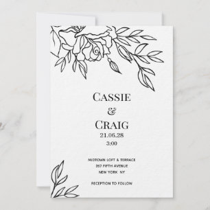 Pen & Ink Rose Wedding Luxury Thick Paper Invitati Invitation