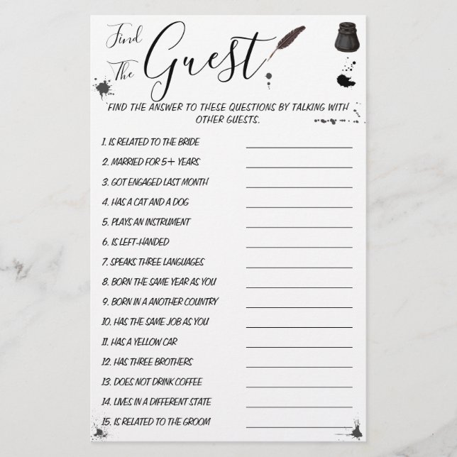 Pen & Inkwell | Find the Guest  Shower Game Card Flyer (Front)
