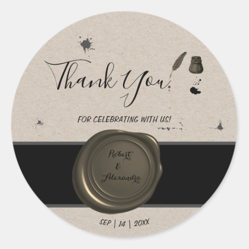 Pen  Inkwell Thank You for Coming Wedding Classic Round Sticker