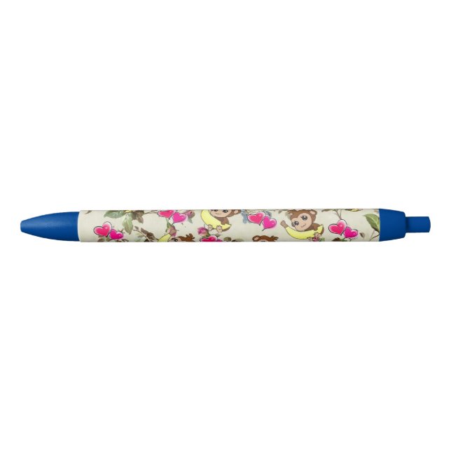 Pen Office and School Pen Bananas Monkeys Hearts (Front)