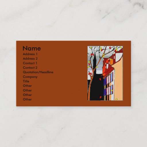 Customizable Pen on back Autumn scene on front Business Card Template