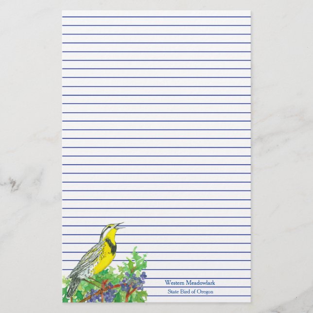Pen Pal Bird Western Meadowlark Blue Lined Stationery (Front)