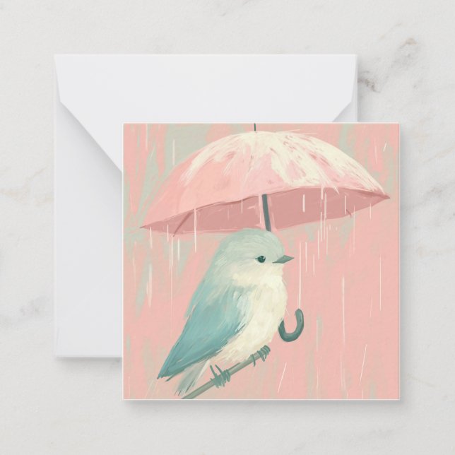 Pen Pal Pals: Bird Rain Greeting Note Card (Front)