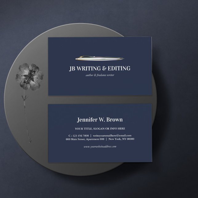 Pen Writer Blogger Ballpoint Navy Business Card (Creator Uploaded)