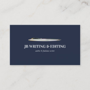 Pen Writer Blogger Qr Code Navy Business Card