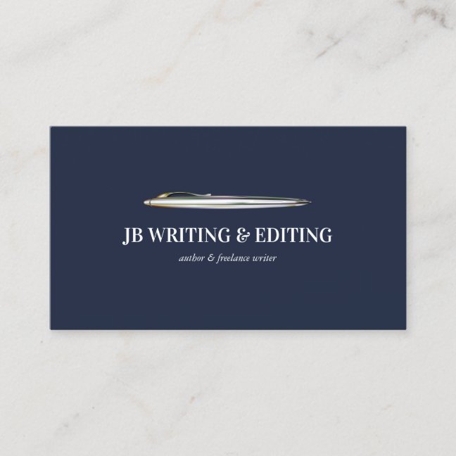Pen Writer Blogger Qr Code Navy Business Card