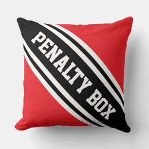 PENALTY BOX Bright Red Black White Hockey Stripes Throw Pillow