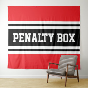 PENALTY BOX Cool Sporty Red Black WhiteStripes Tapestry
