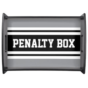 PENALTY BOX Fun Athletic Black White Gray  Stripes Serving Tray