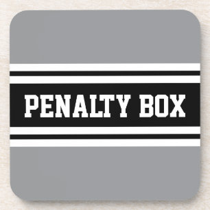 PENALTY BOX Sporty Black White Gray Racing Stripes Beverage Coaster
