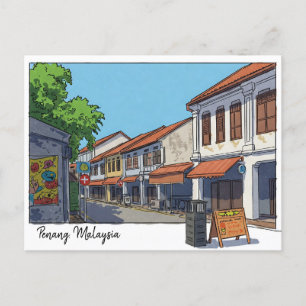 Penang Malaysia Georgetown Cartoon Postcard