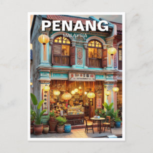Penang Malaysia Shophouse Storefront Travel Postcard