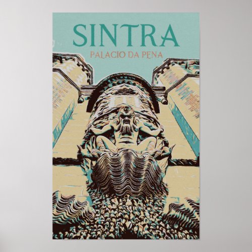 Penas palace entry illustration Sintra Portugal Poster