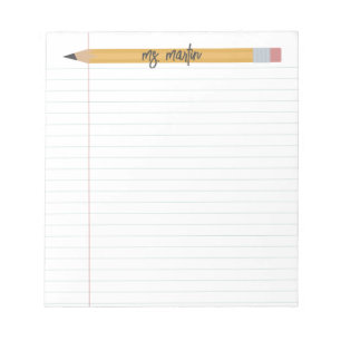 pencil and paper personalized teacher notepad