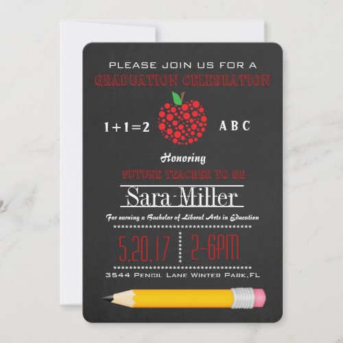 Pencil  Apple Teacher Graduation Invitation