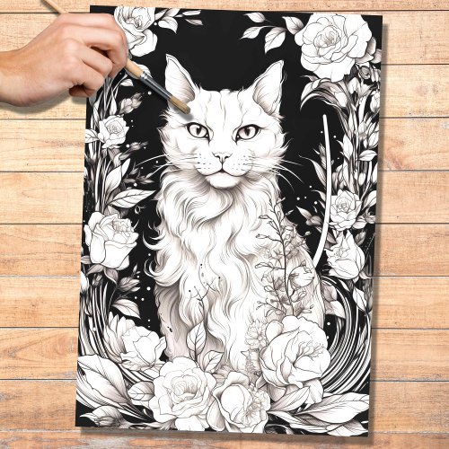 Pencil Art Cat 3 Decoupage Paper