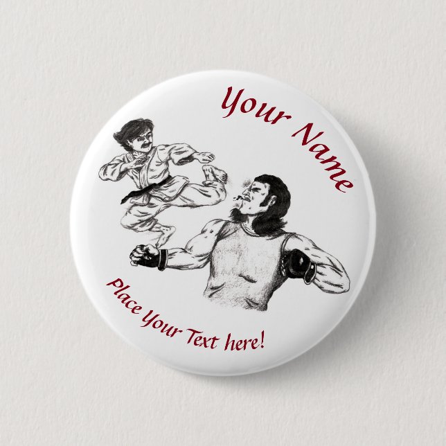 Pencil art Karate fighter vs MMA fighter battle Button (Front)