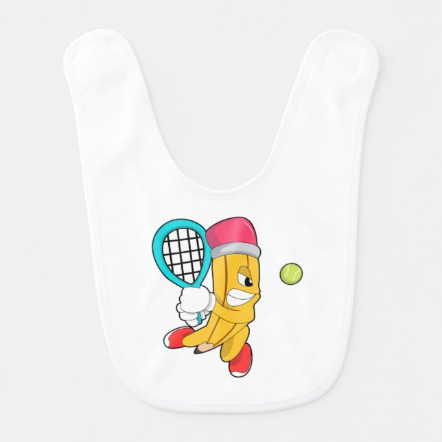 Pencil at Tennis with Tennis racket Baby Bib (Front)
