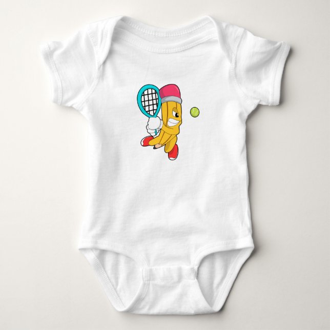 Pencil at Tennis with Tennis racket Baby Bodysuit (Front)