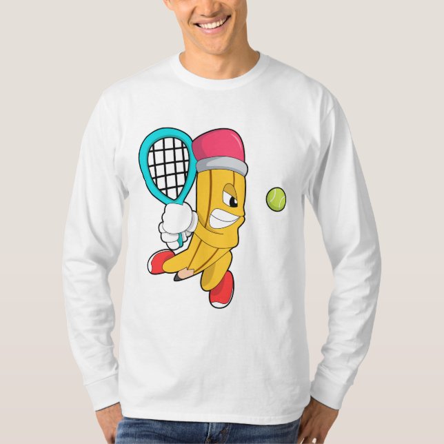 Pencil at Tennis with Tennis racket T-Shirt (Front)
