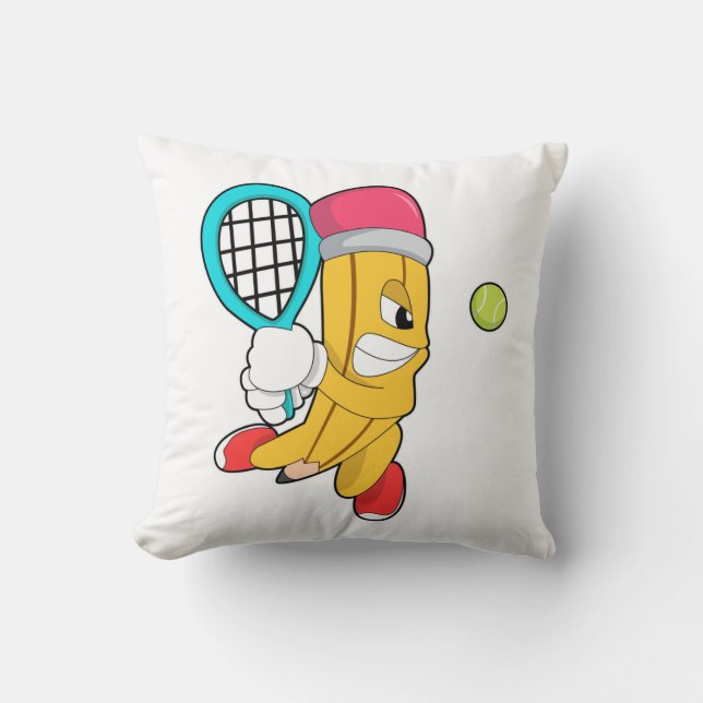 Pencil at Tennis with Tennis racket Throw Pillow (Front)