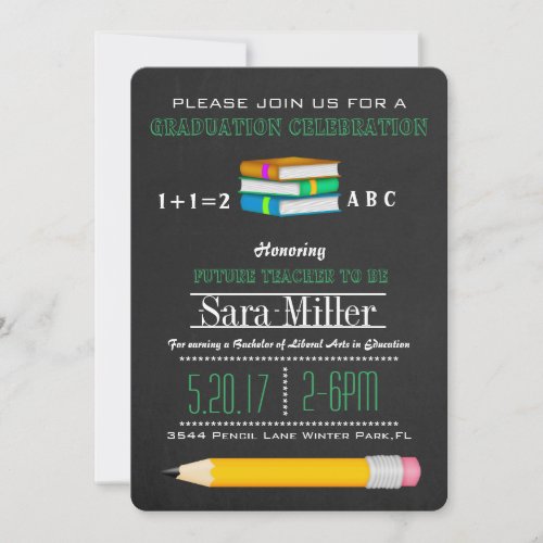 Pencil  Books Teacher Graduation Invitation