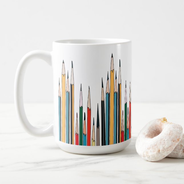 Pencil Colorful Pencil Coffee Mug (With Donut)