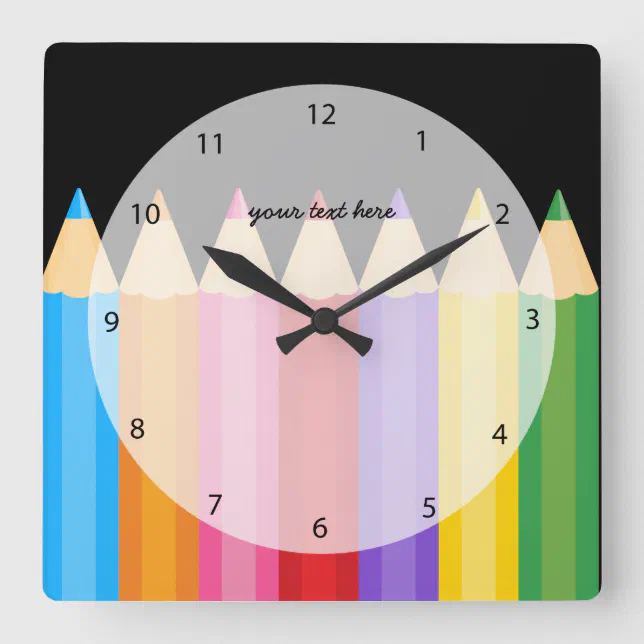 pencil colors * choose your background color square wall clock | Zazzle