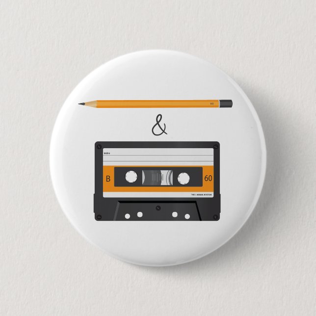 Pencil & Compact Cassette Pinback Button (Front)
