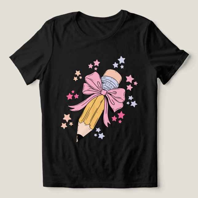 Pencil Coquette Bow Pink Back To School Teachers  Tri-Blend Shirt (Design Front)