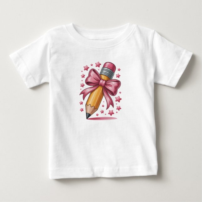 Pencil Coquette Bow Teacher Appreciation School Baby T-Shirt (Front)