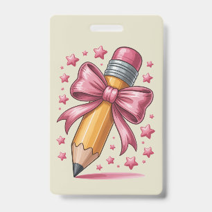 Pencil Coquette Bow Teacher Appreciation School Badge