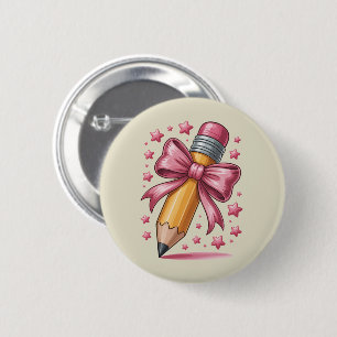 Pencil Coquette Bow Teacher Appreciation School Button
