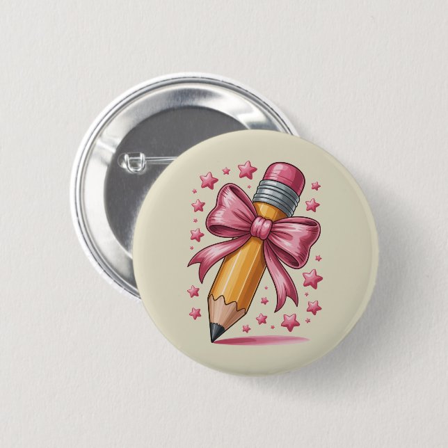 Pencil Coquette Bow Teacher Appreciation School Button (Front & Back)
