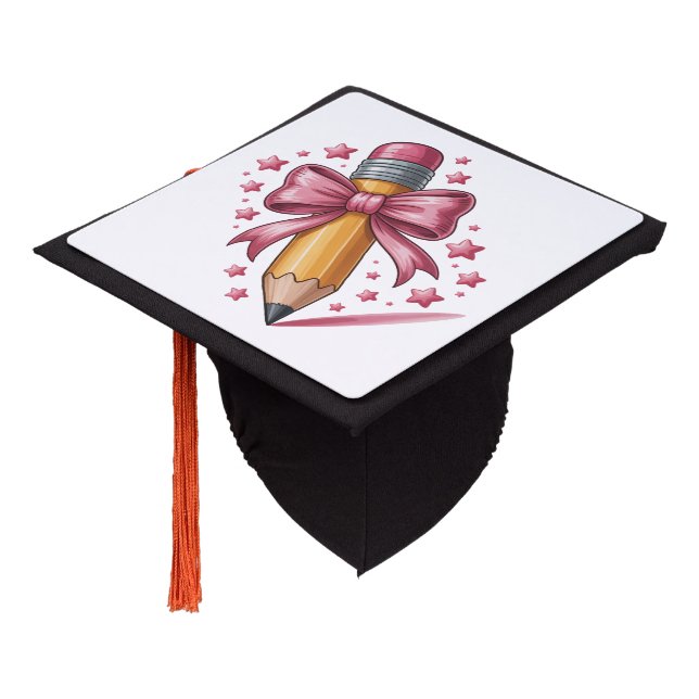Pencil Coquette Bow Teacher Appreciation School Graduation Cap Topper (Angled)