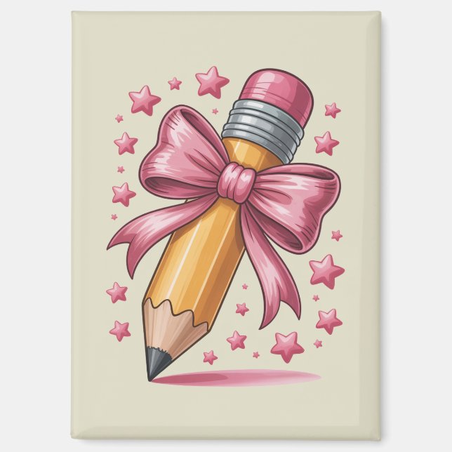 Pencil Coquette Bow Teacher Appreciation School Magnet (Front)