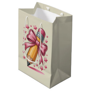Pencil Coquette Bow Teacher Appreciation School Medium Gift Bag