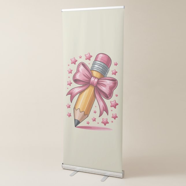 Pencil Coquette Bow Teacher Appreciation School Retractable Banner (3/4)