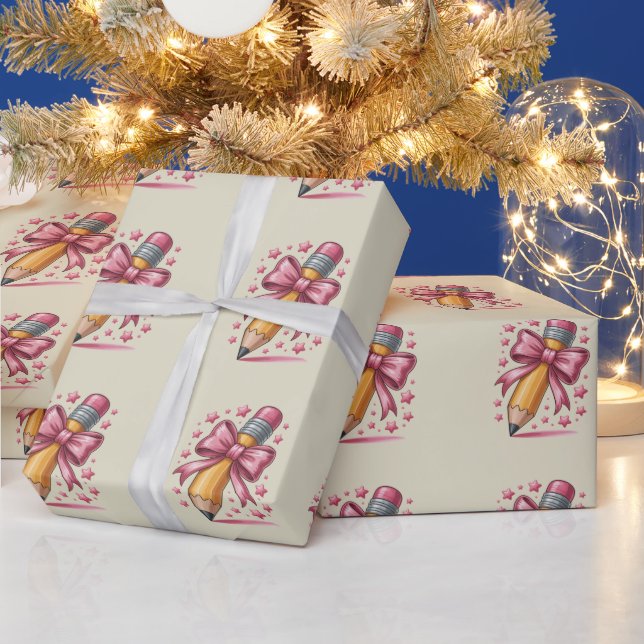 Pencil Coquette Bow Teacher Appreciation School Wrapping Paper (Holidays)